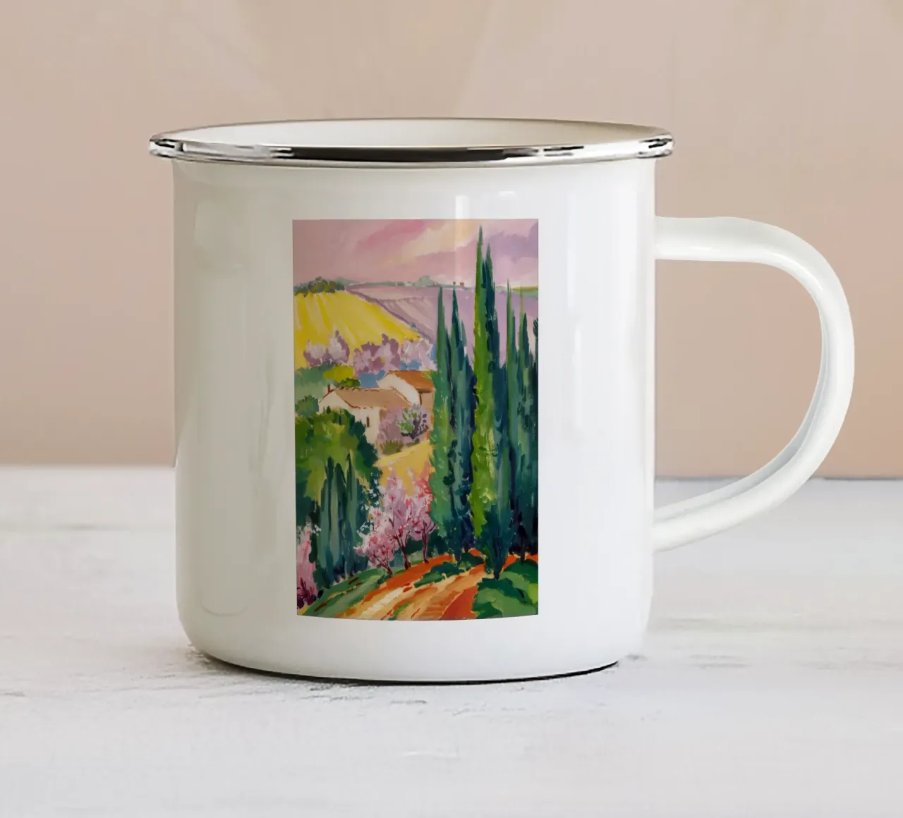 Vue de la vallée de Cypress mug en émail de Angkasa Mist