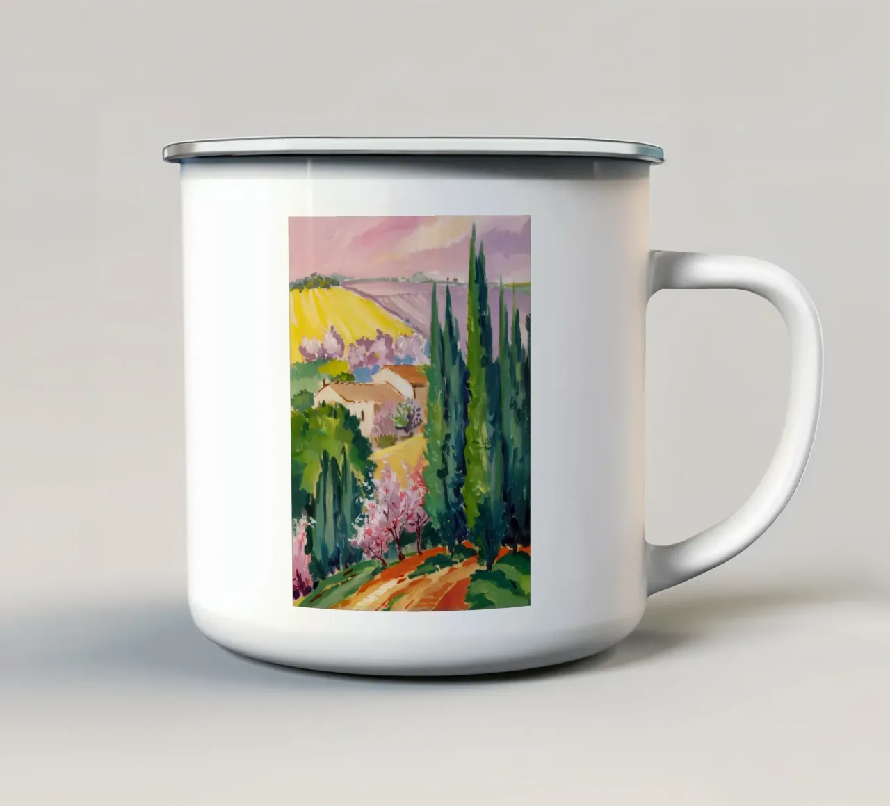 Vue de la vallée de Cypress mug en émail de Angkasa Mist