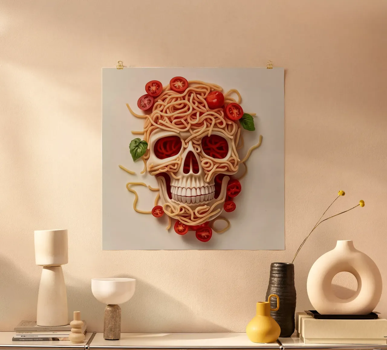 Teschio da cucina Spaghetti Forever poster con telaio in alluminio da Autofocus