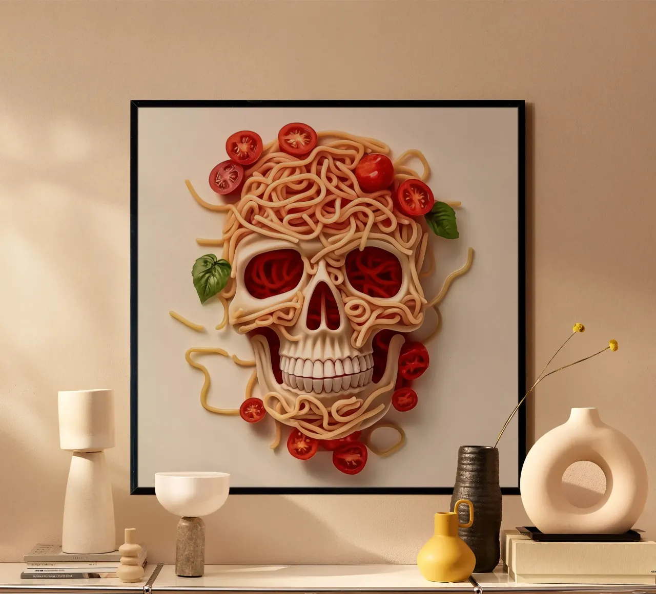 Teschio da cucina Spaghetti Forever poster con telaio in alluminio da Autofocus