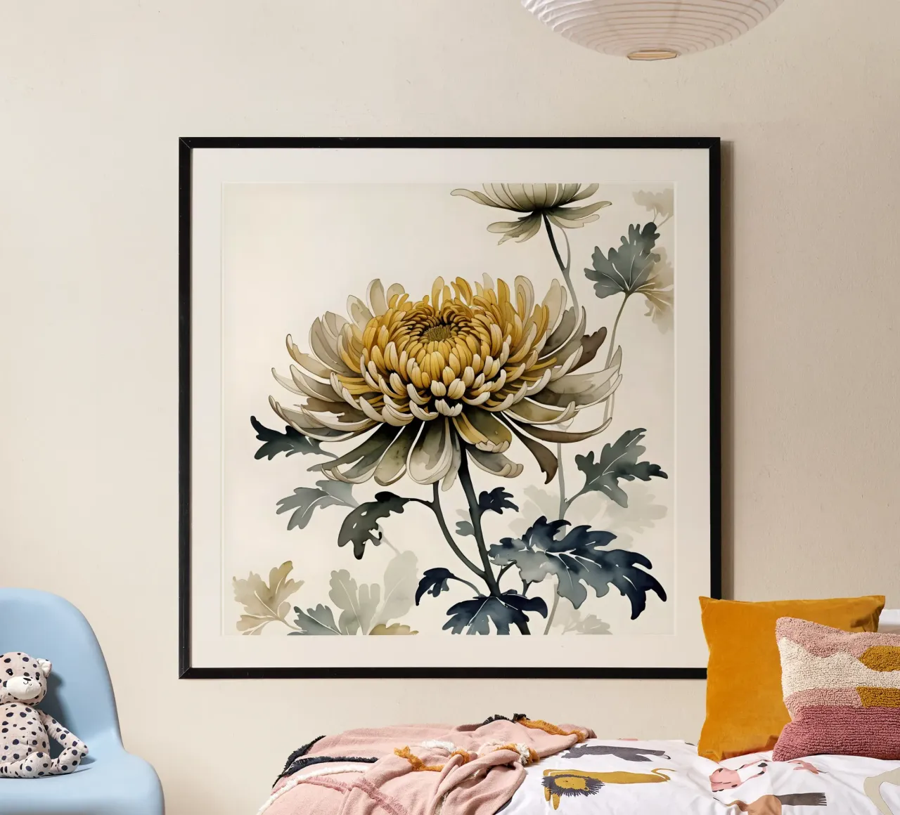 Fioritura del crisantemo d'oro poster con telaio in alluminio da Artistic-shop