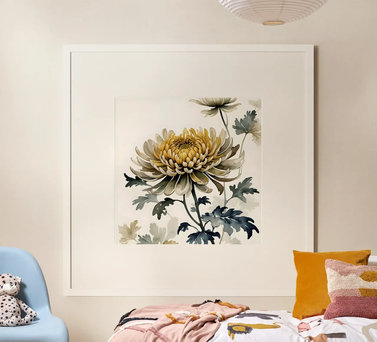 Fioritura del crisantemo d'oro poster con telaio in alluminio da Artistic-shop