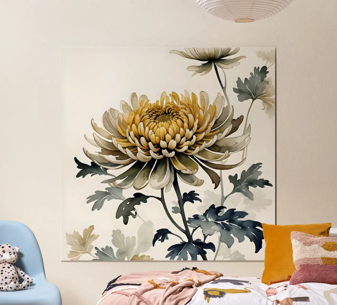Fioritura del crisantemo d'oro poster con telaio in alluminio da Artistic-shop