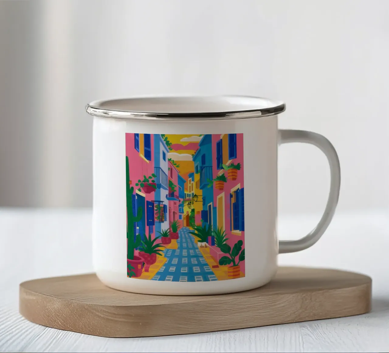 Viaggio nei vicoli cromatici tazza in smalto da Halo Whisper