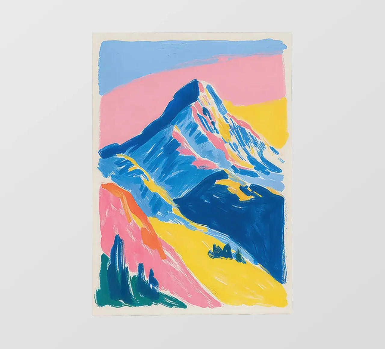 Paesaggio montano colorato in stile Risograph pellicola backlit da Nikis Art Studio