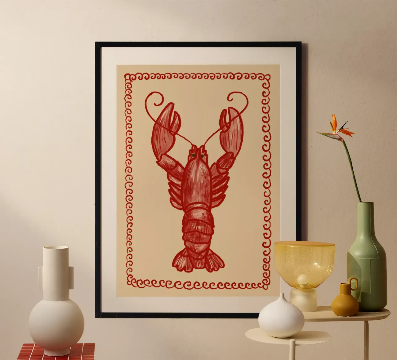 Aragosta poster con telaio in legno da Studio Dolci