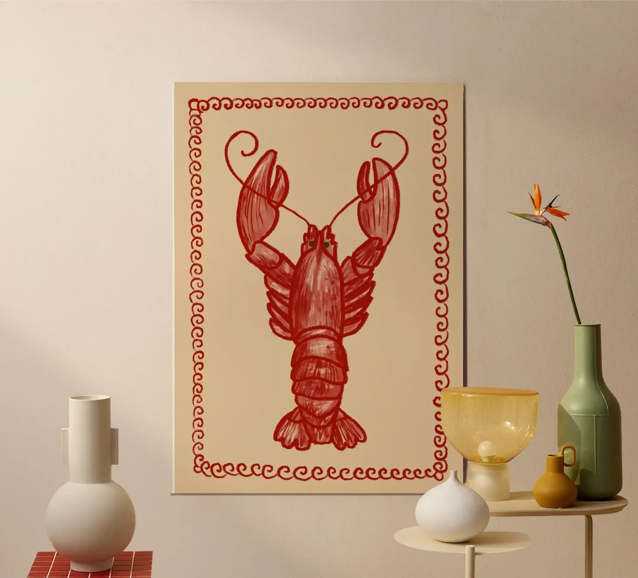 Aragosta poster con telaio in legno da Studio Dolci