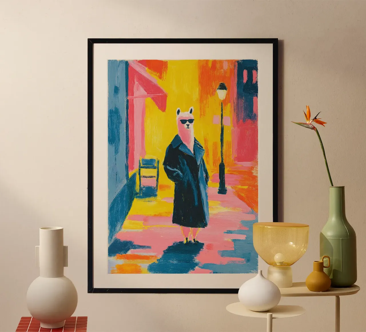 Un simpatico lama con gli occhiali da sole carta hahnemühle da Nikis Art Studio