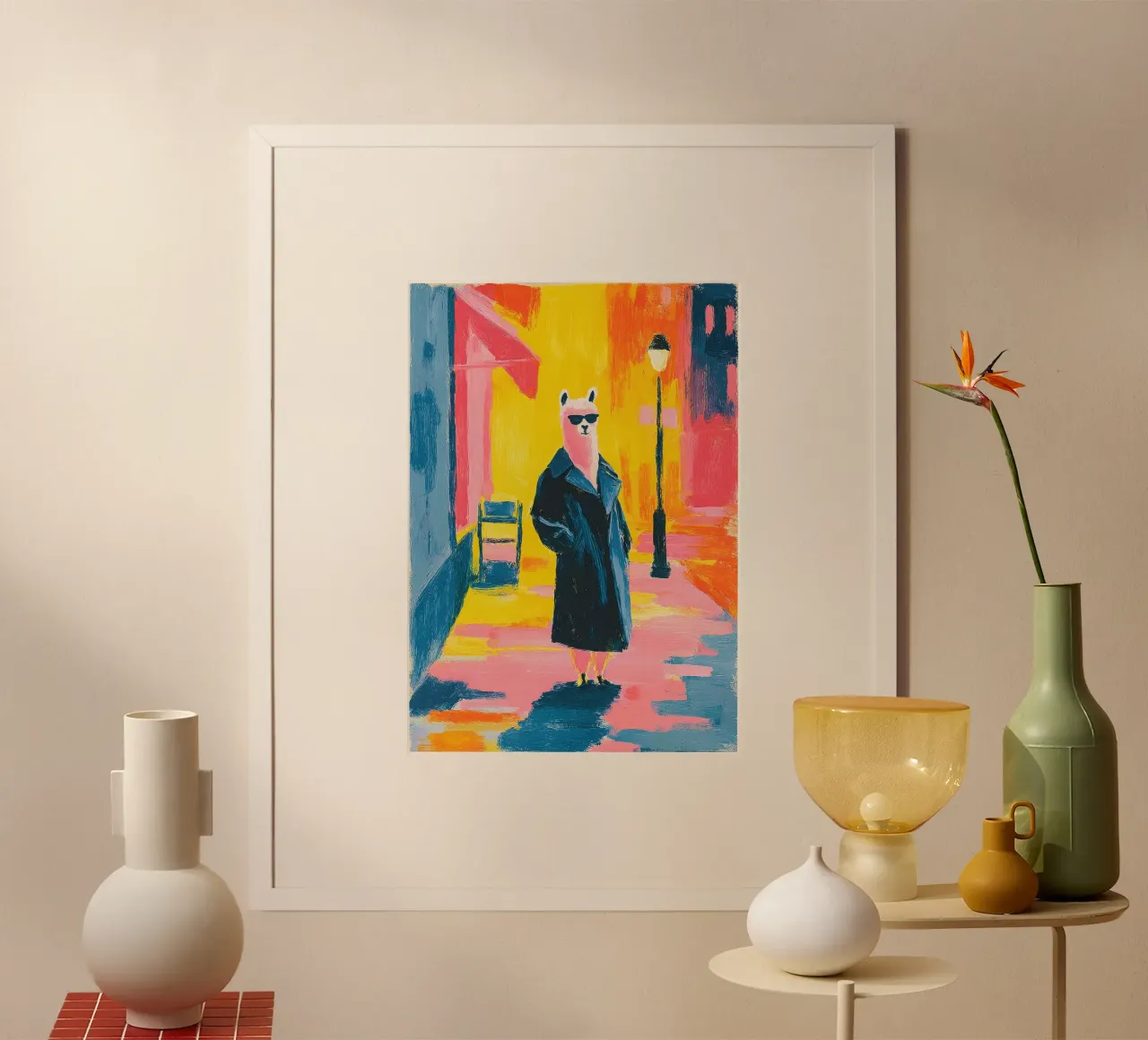 Un simpatico lama con gli occhiali da sole carta hahnemühle da Nikis Art Studio