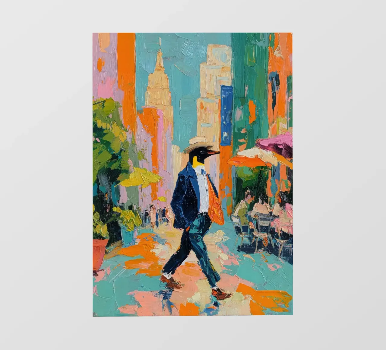 Pinguino in giacca e cravatta a New York telo in pvc da Nikis Art Studio