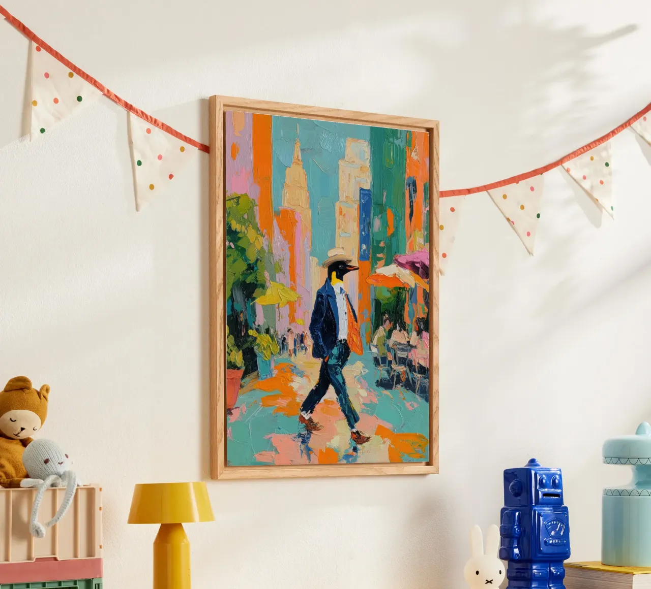 Pinguino in giacca e cravatta a New York plexiglass da Nikis Art Studio