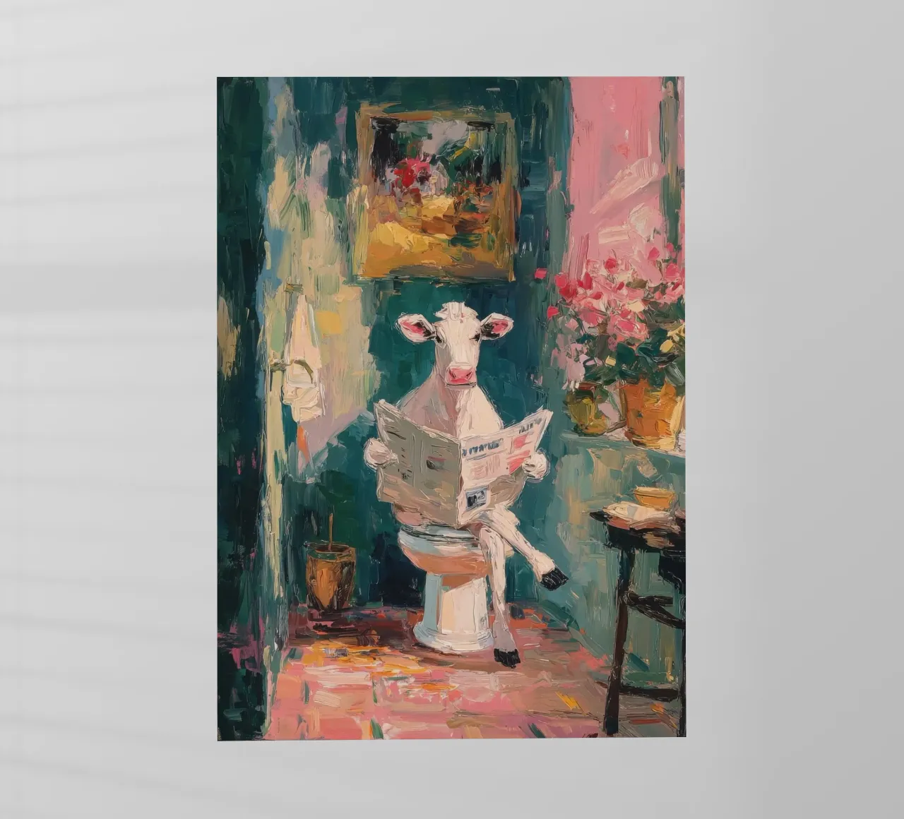 Mucca in bagno illustrazione ad olio pellicola backlit da Nikis Art Studio