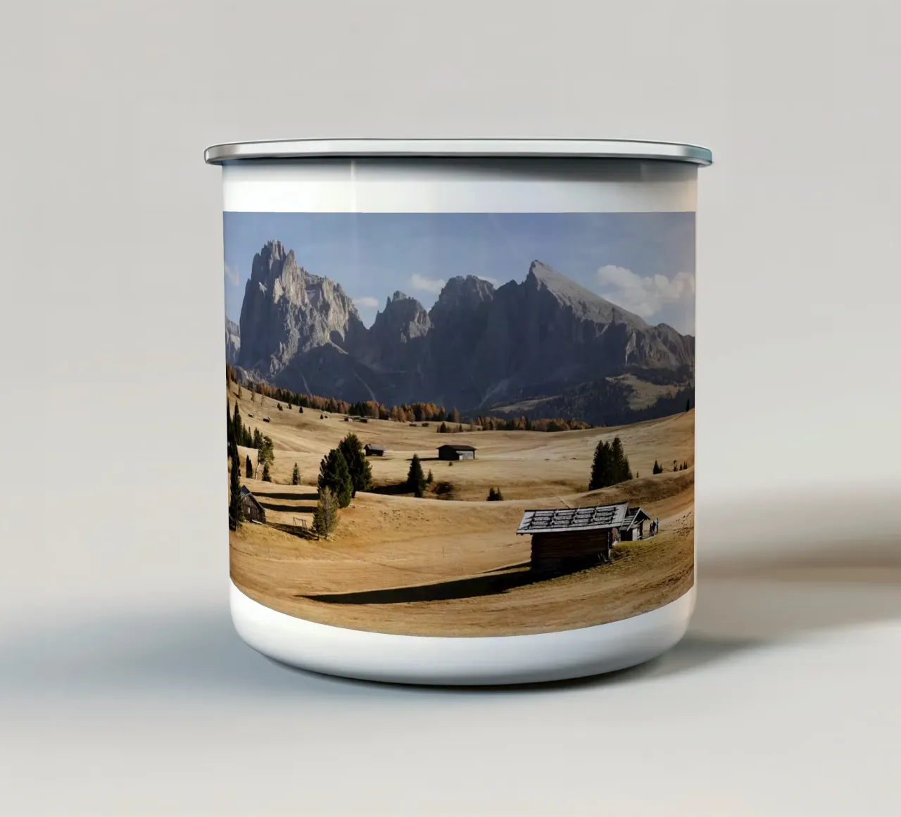 Alpe di Siusi, Zuid-Tirol (Italië) emaille mok van Simon Koy