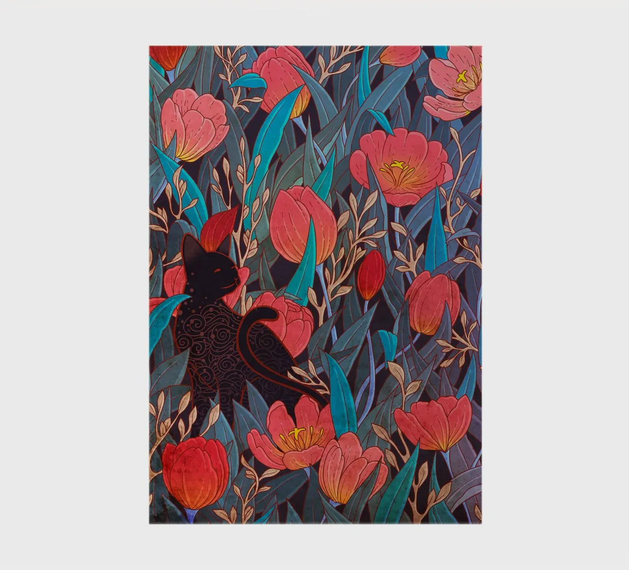 Black Cat and Tulips notebook by Junior Harrington