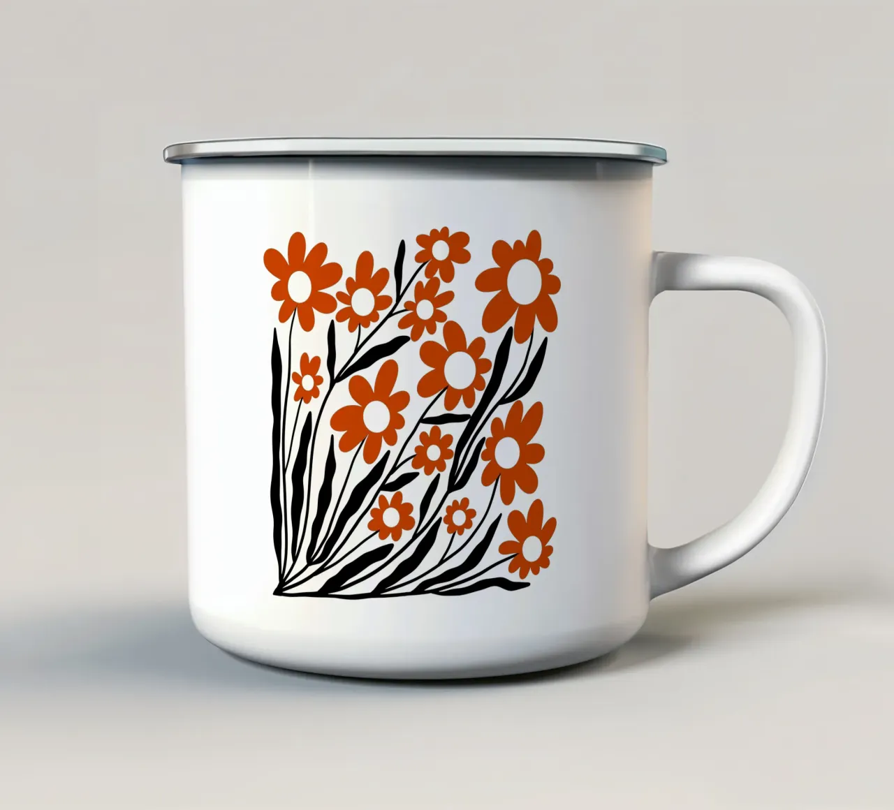 Black & Orange Groovy 60s Flowers tazza in smalto da TijanaArtStudio88