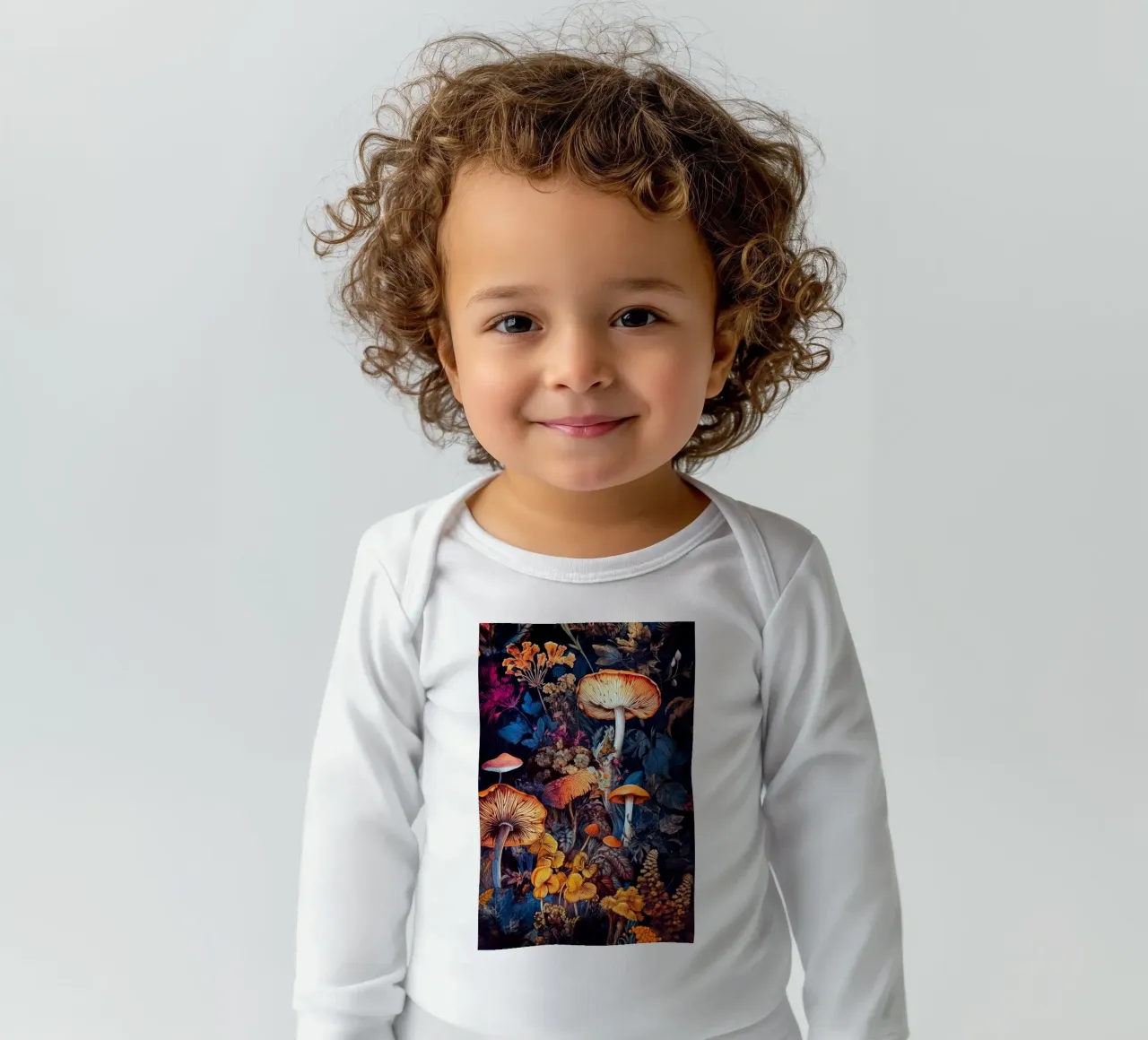 Mushrooms and forest life A long-sleeve baby romper by Justyna Jaszke JBJart