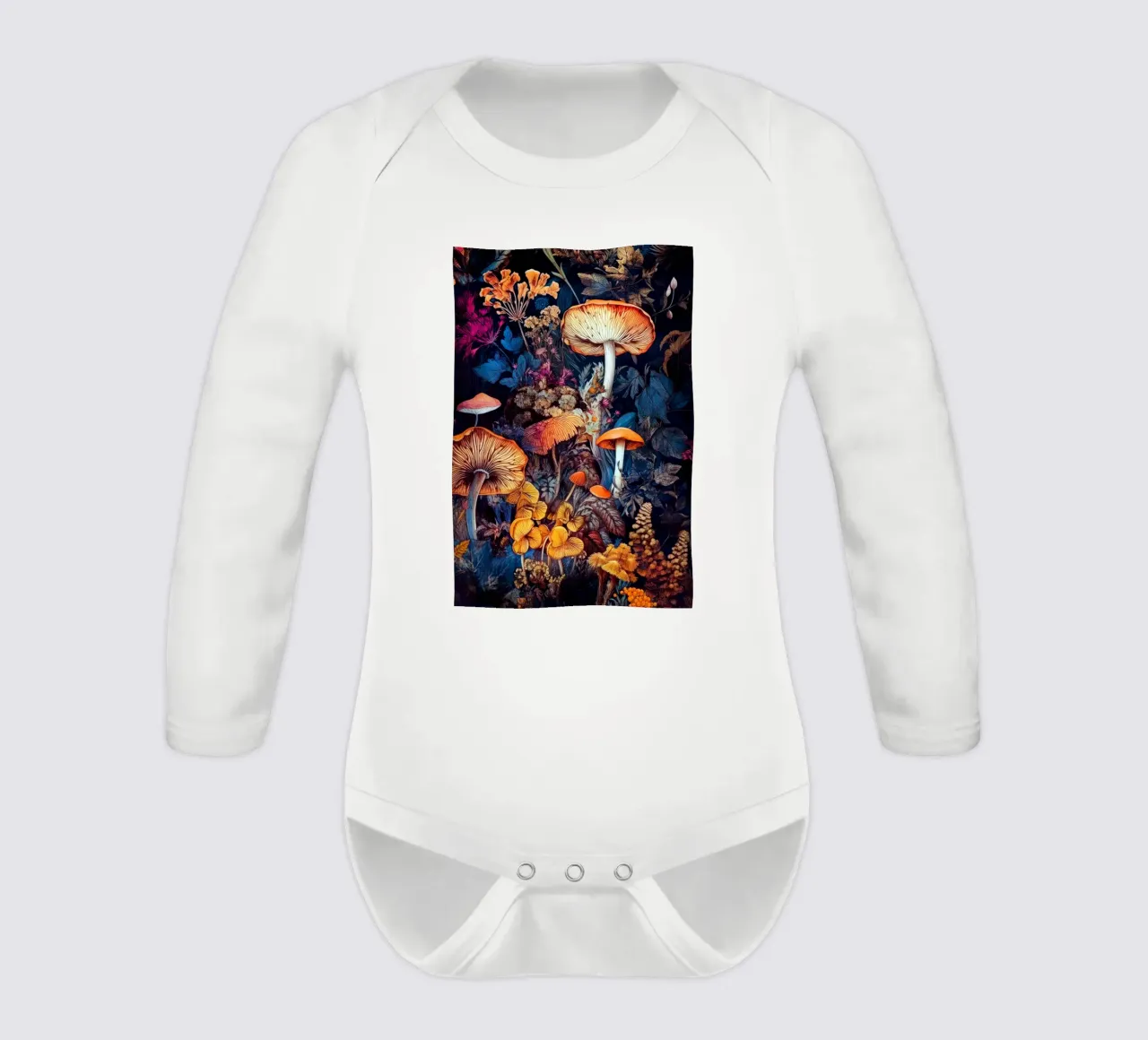 Mushrooms and forest life A long-sleeve baby romper by Justyna Jaszke JBJart