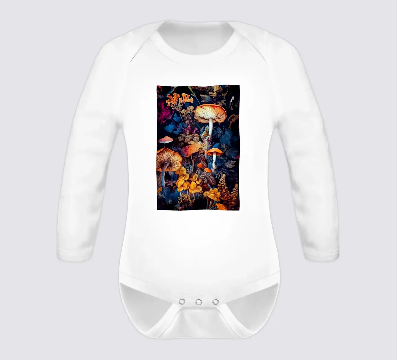 Mushrooms and forest life A long-sleeve baby romper by Justyna Jaszke JBJart