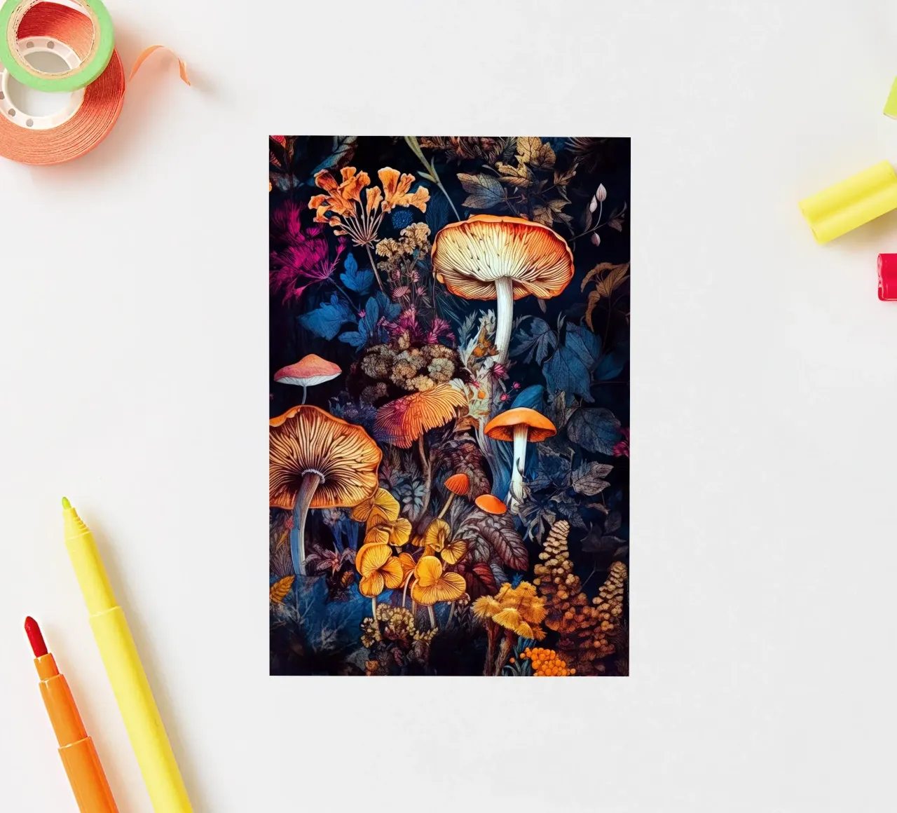 Champignons et vie de la forêt A autocollant de Justyna Jaszke JBJart