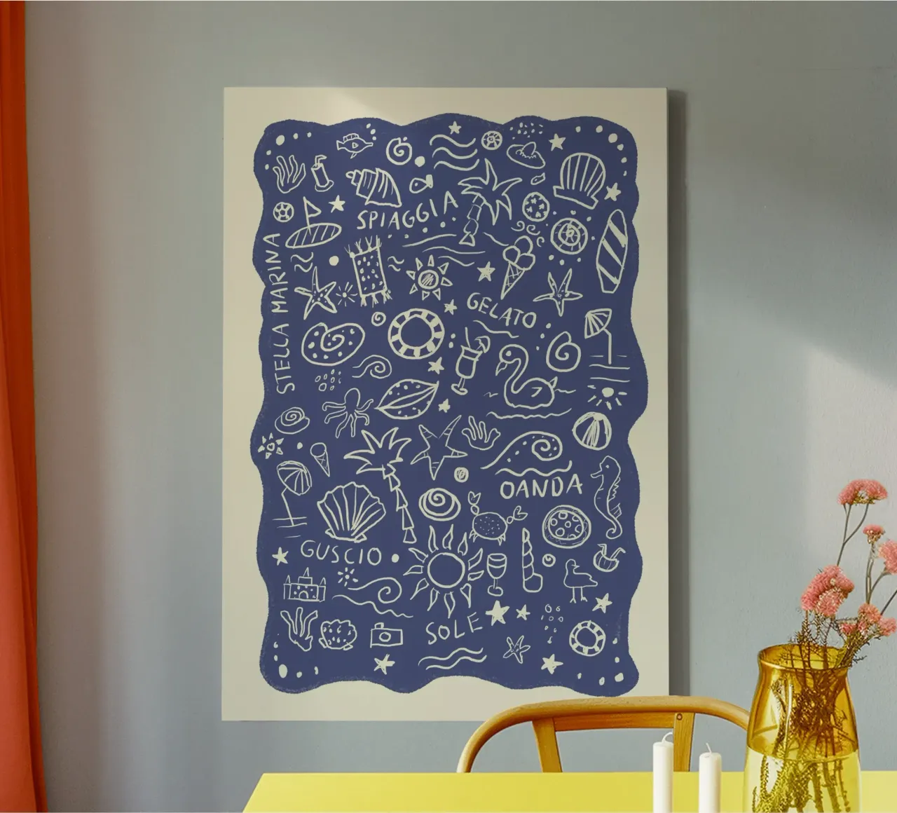 Strandcollage Blau canvas met Baklijst van Studio Dolci