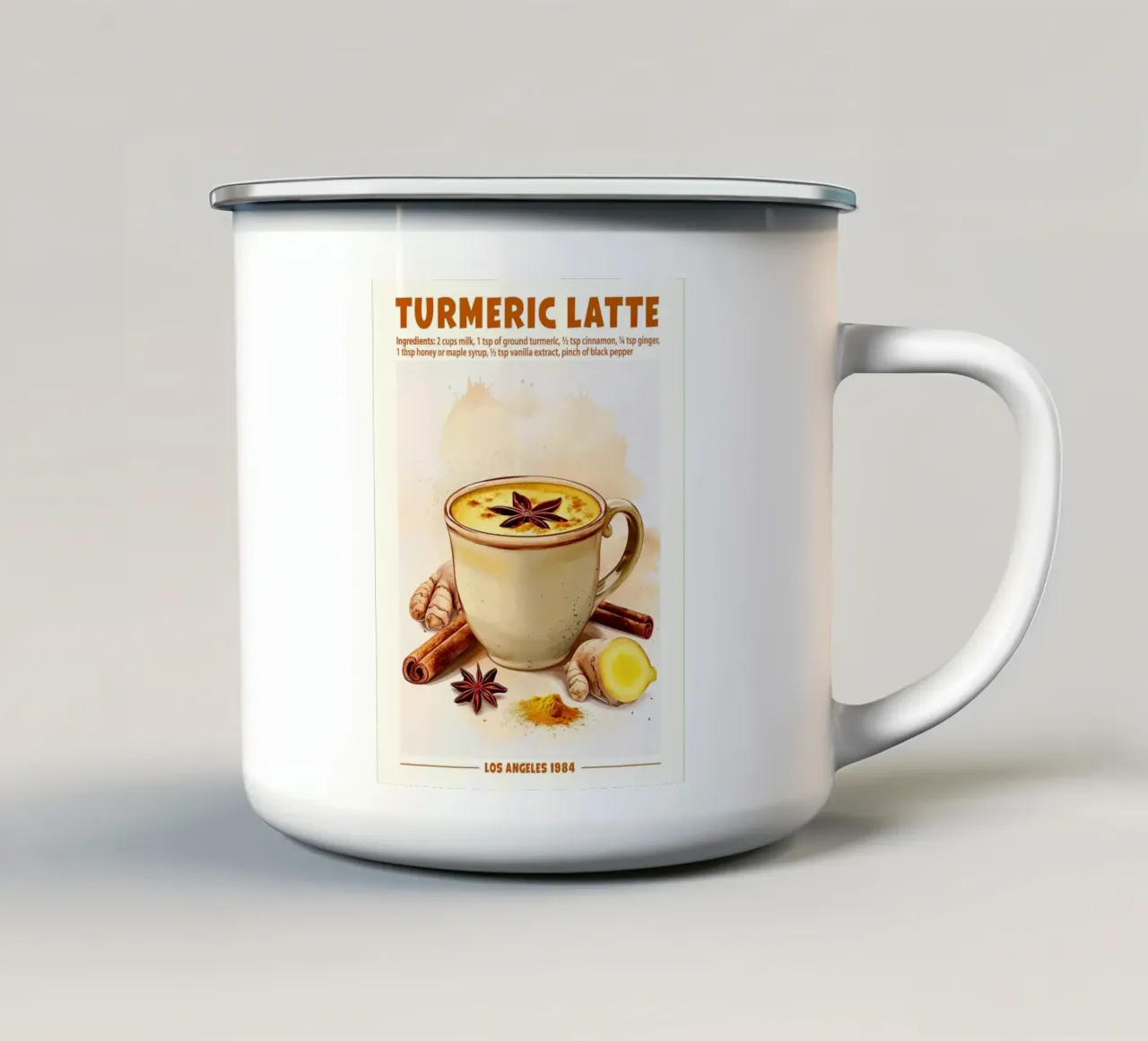 Turmeric Latte, Los Angeles 1984 tazza in smalto da janetlynn