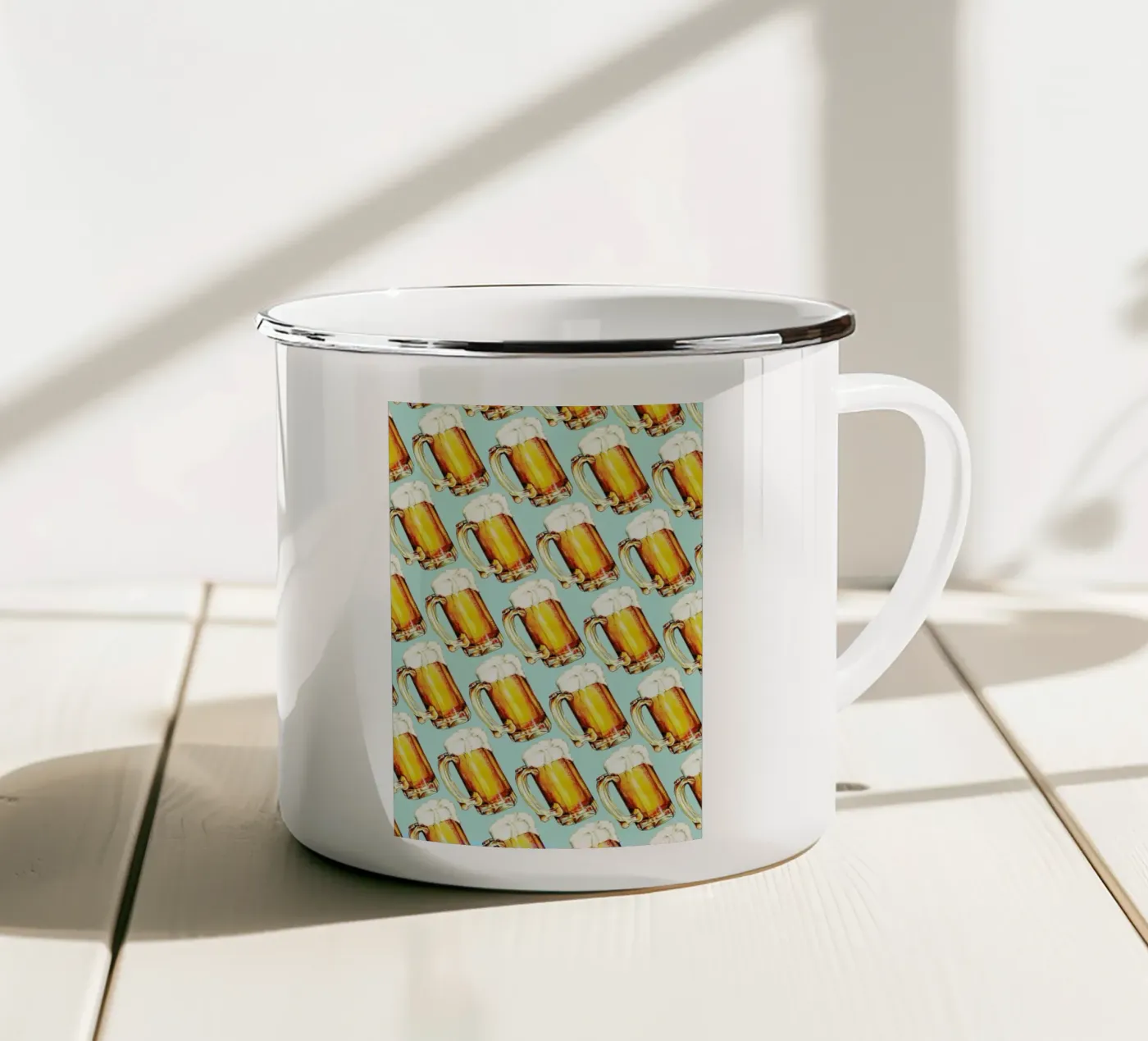 Beer Pattern enamel mug by Kelly Gilleran