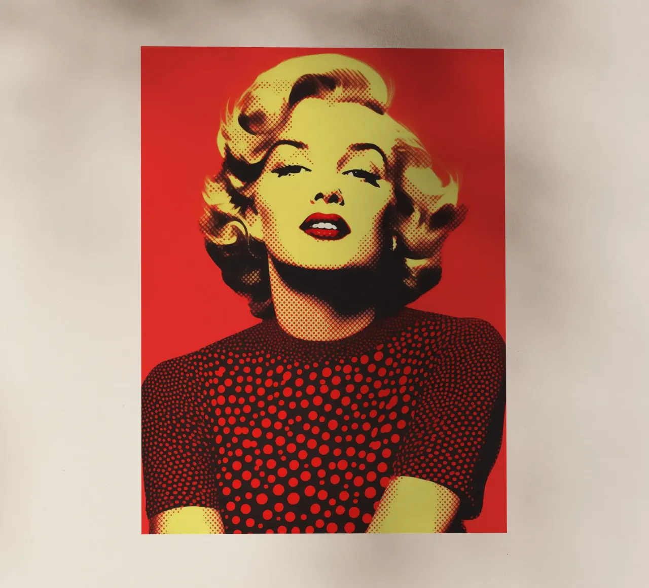 Marilyn Monroe in rosso e giallo | Stampa nostalgica a mezzatinta pellicola backlit da Autofocus