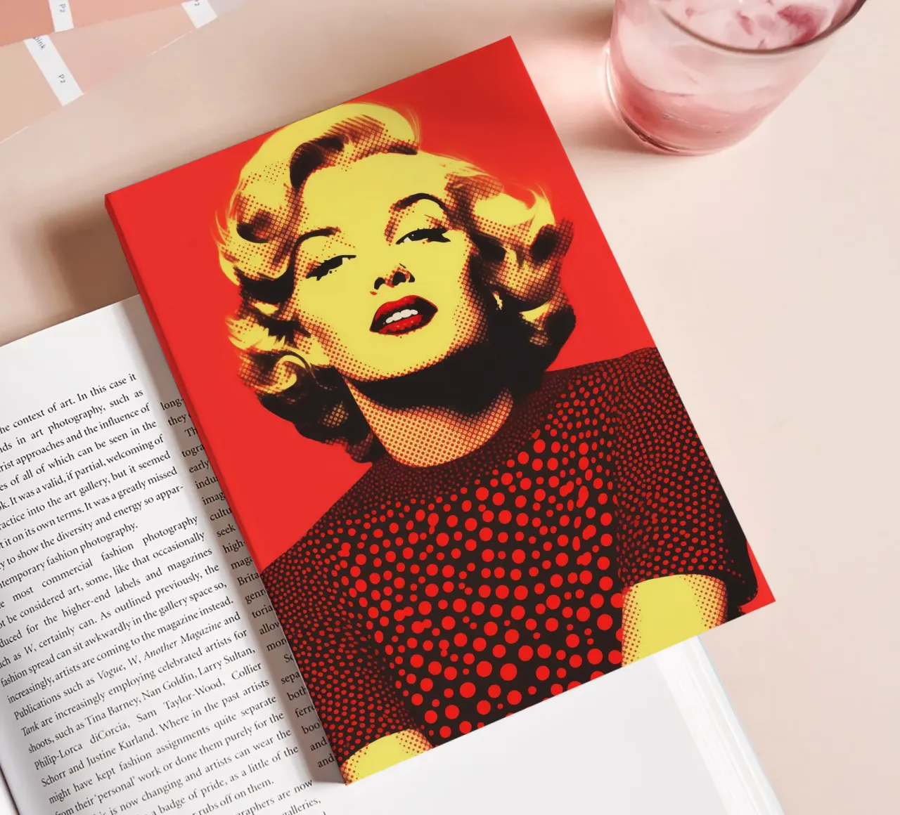 Marilyn Monroe in red and yellow | Nostalgic halftone print notebook by Autofocus