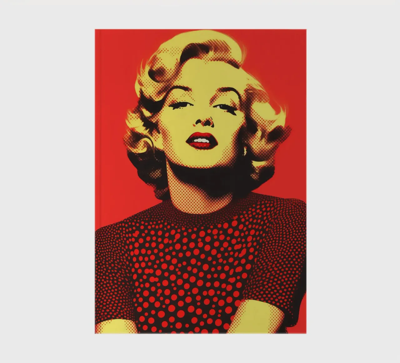Marilyn Monroe in red and yellow | Nostalgic halftone print notebook by Autofocus