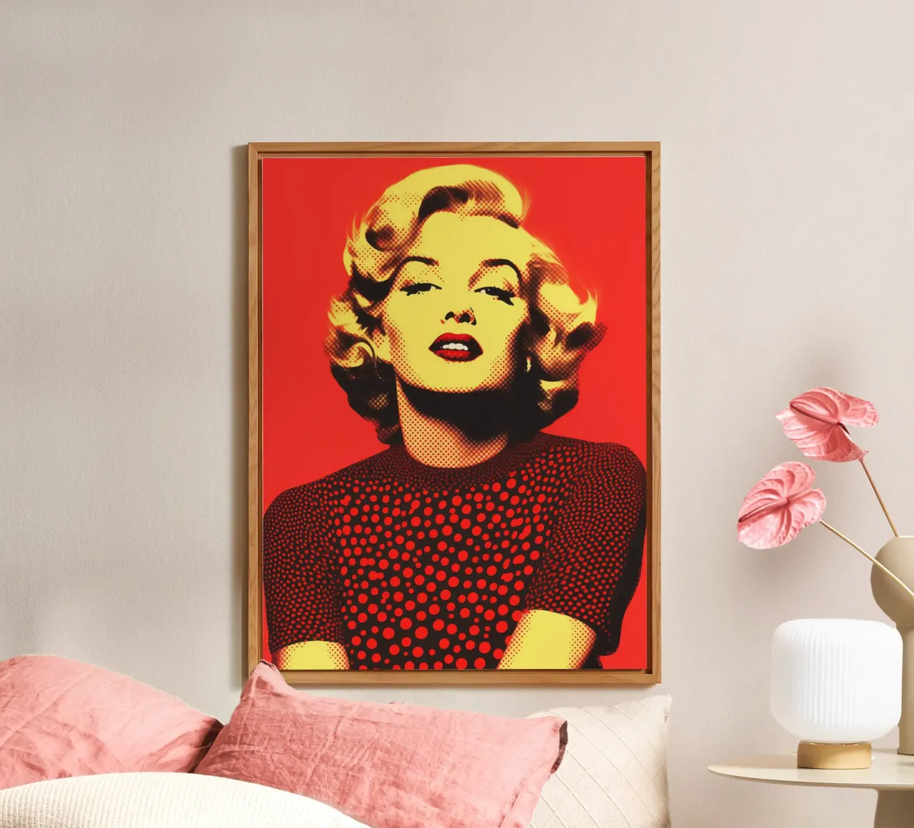 Marilyn Monroe in red and yellow | Nostalgic halftone print alu-dibond by Autofocus