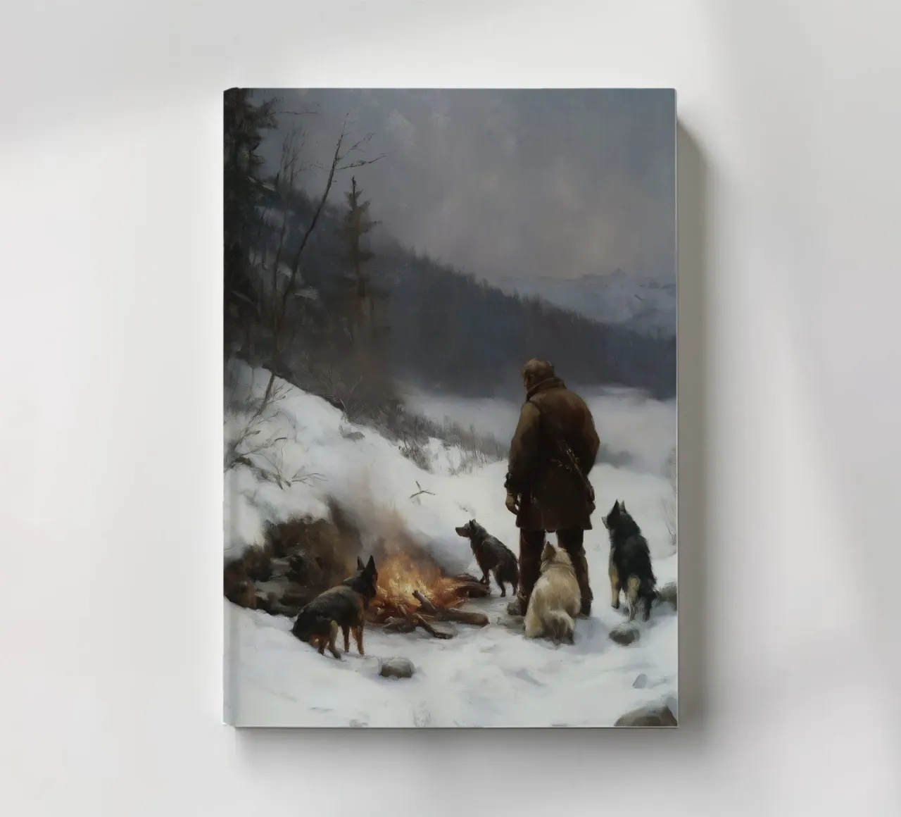 Cacciatore d'inverno al fuoco - Cacciatore con cani Stampa d'arte diario da Cozy Vibes