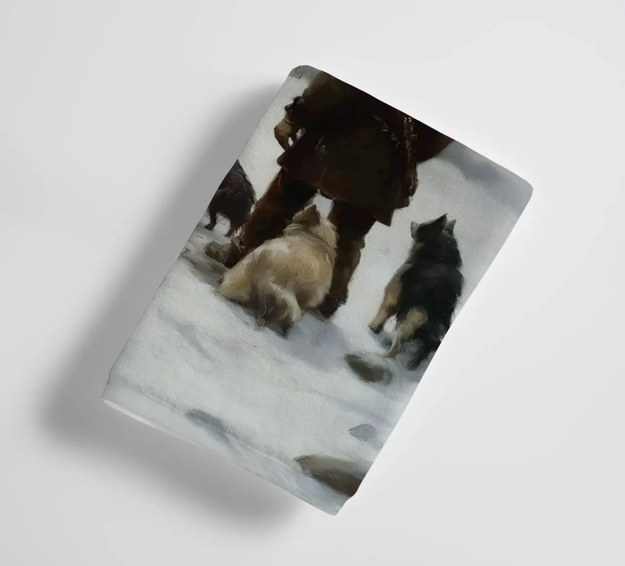 Cacciatore d'inverno al fuoco - Cacciatore con cani Stampa d'arte asciugamano da bagno da Cozy Vibes
