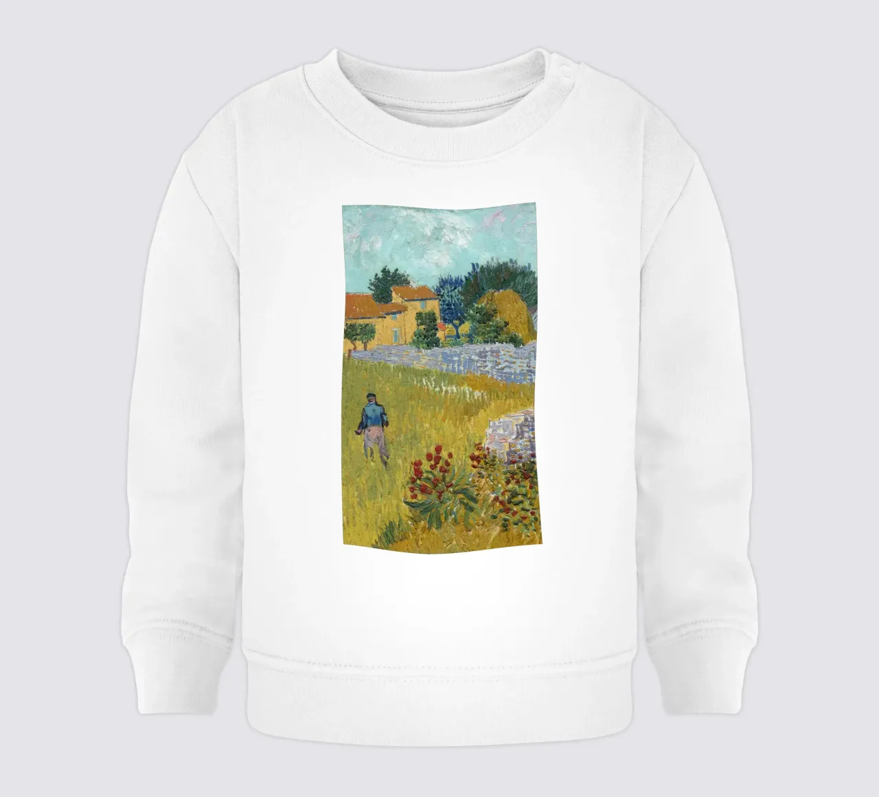 scena rurale con cascina gialla felpa neonato da Piper Shop Oke