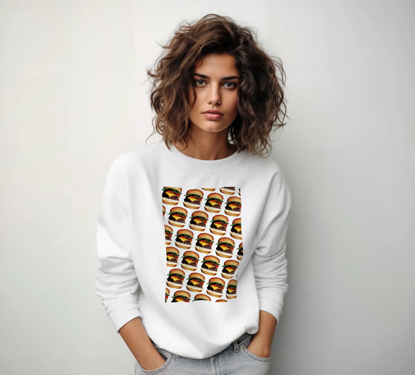 Cheeseburger Pattern sweatshirt by Kelly Gilleran