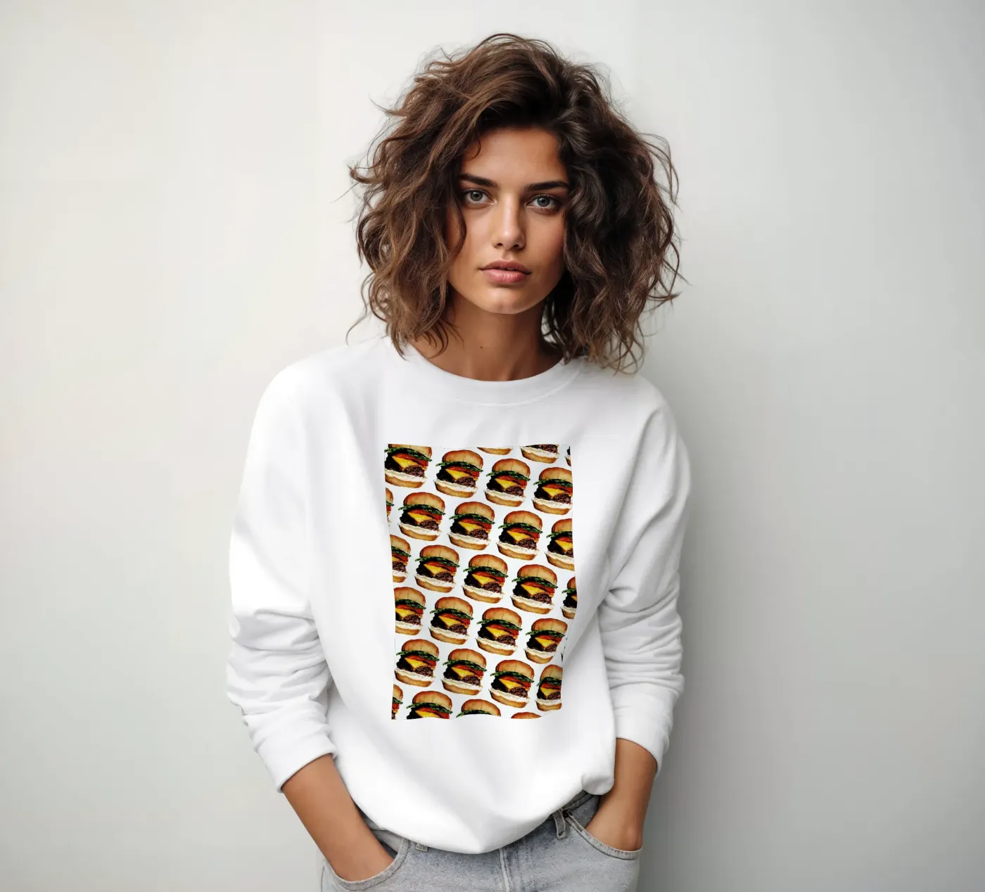 Cheeseburger Pattern sweatshirt by Kelly Gilleran