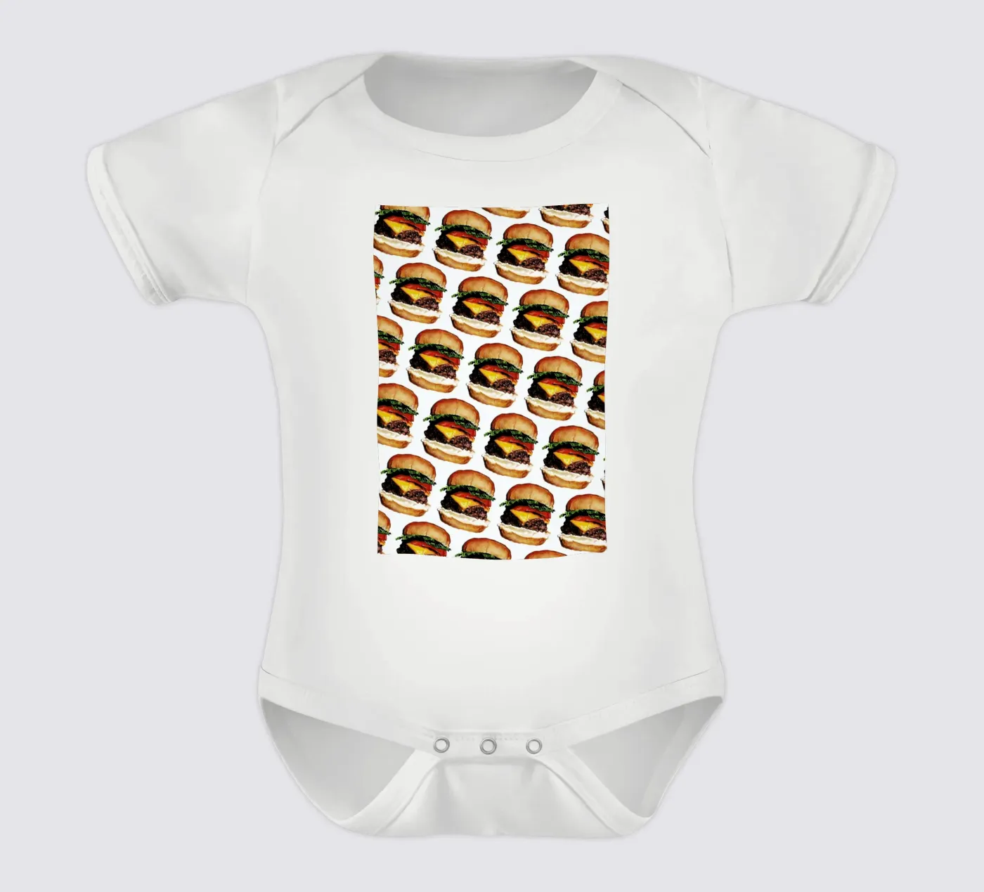 Cheeseburger Pattern short-sleeve baby romper by Kelly Gilleran