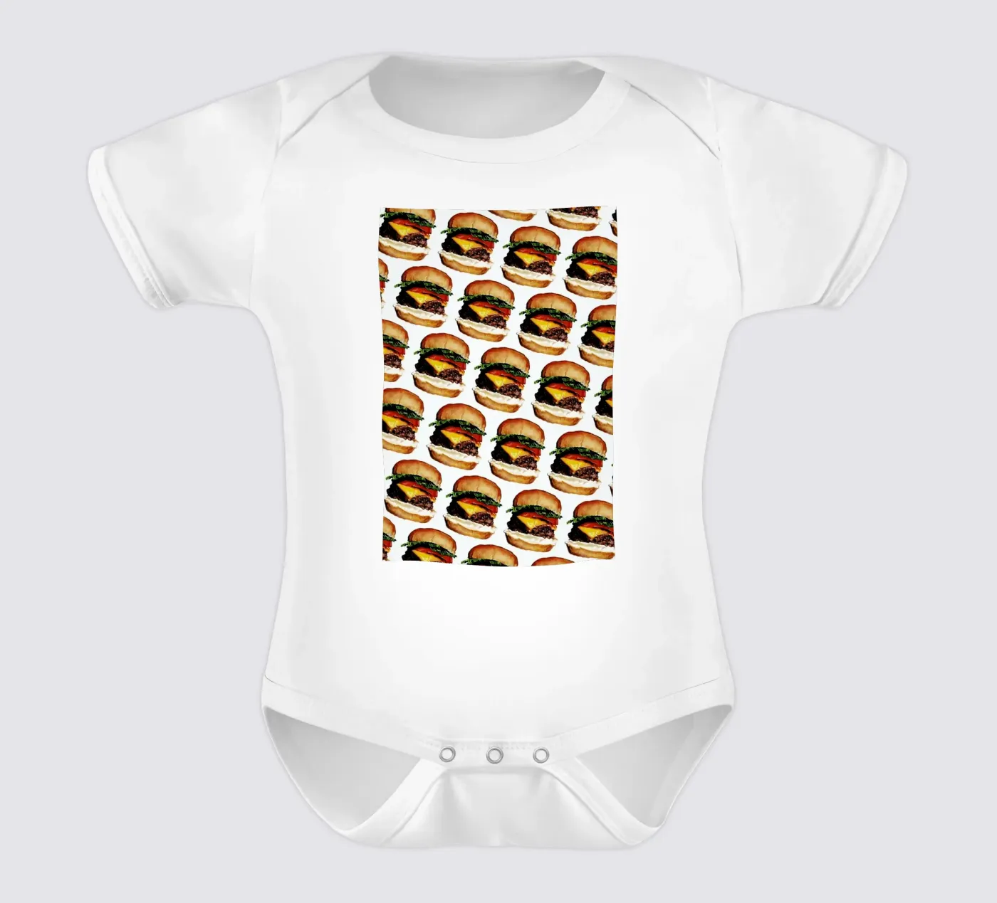 Cheeseburger Pattern short-sleeve baby romper by Kelly Gilleran