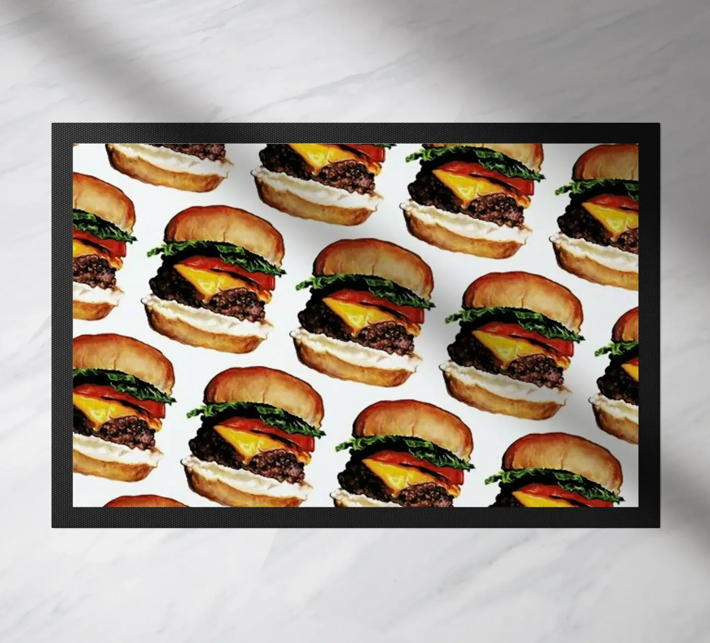 Cheeseburger Pattern doormat by Kelly Gilleran