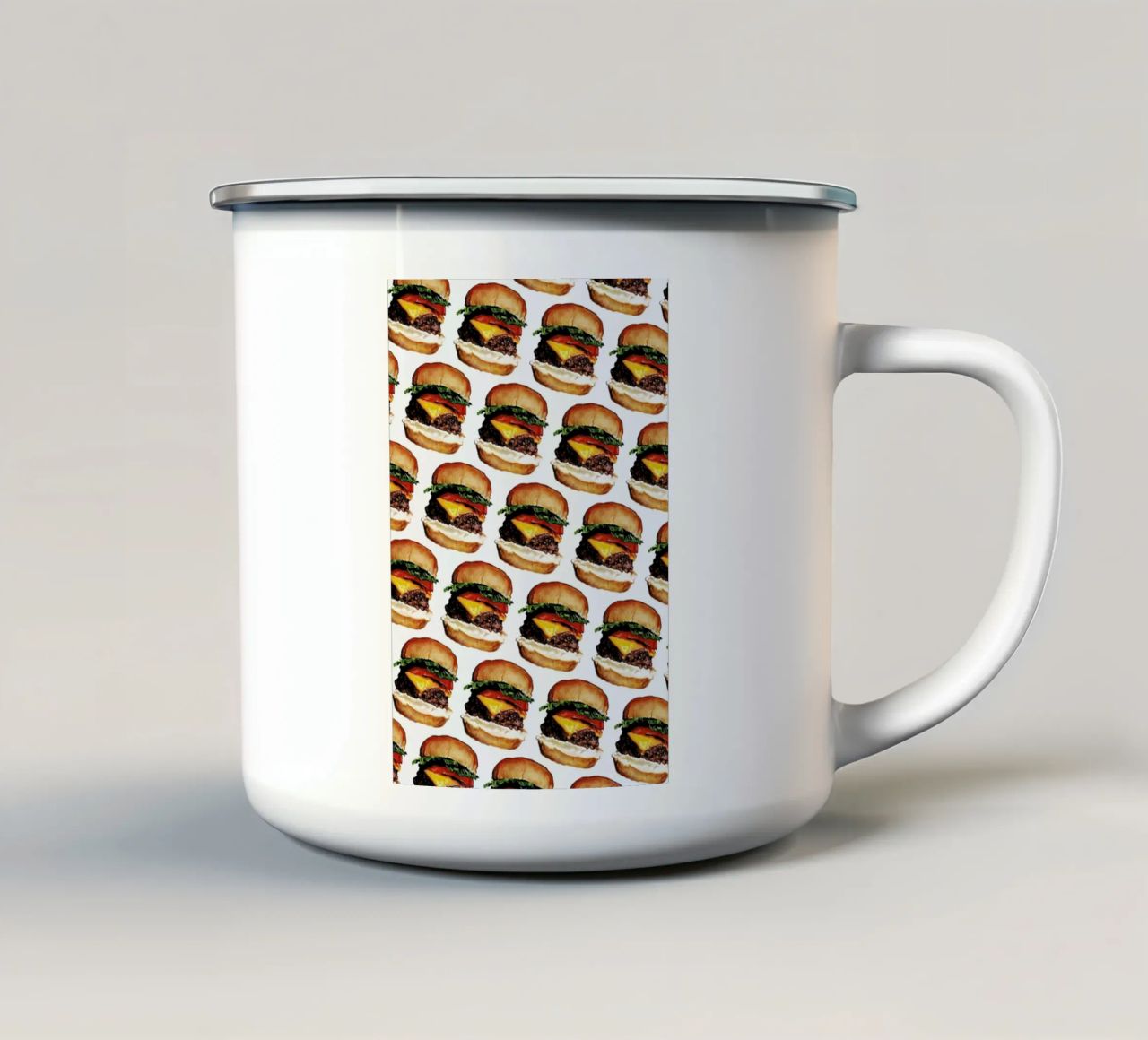 Cheeseburger Pattern tazza in smalto da Kelly Gilleran
