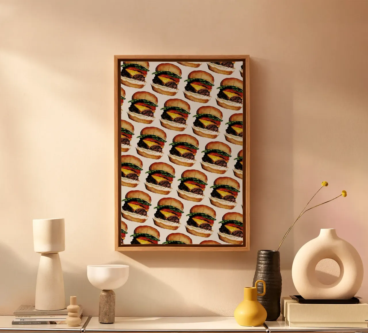 Cheeseburger Pattern tela con Cornice a cassetta da Kelly Gilleran