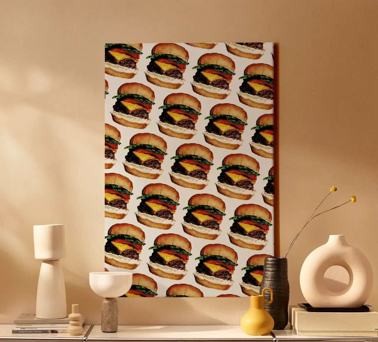 Cheeseburger Pattern tela con Cornice a cassetta da Kelly Gilleran