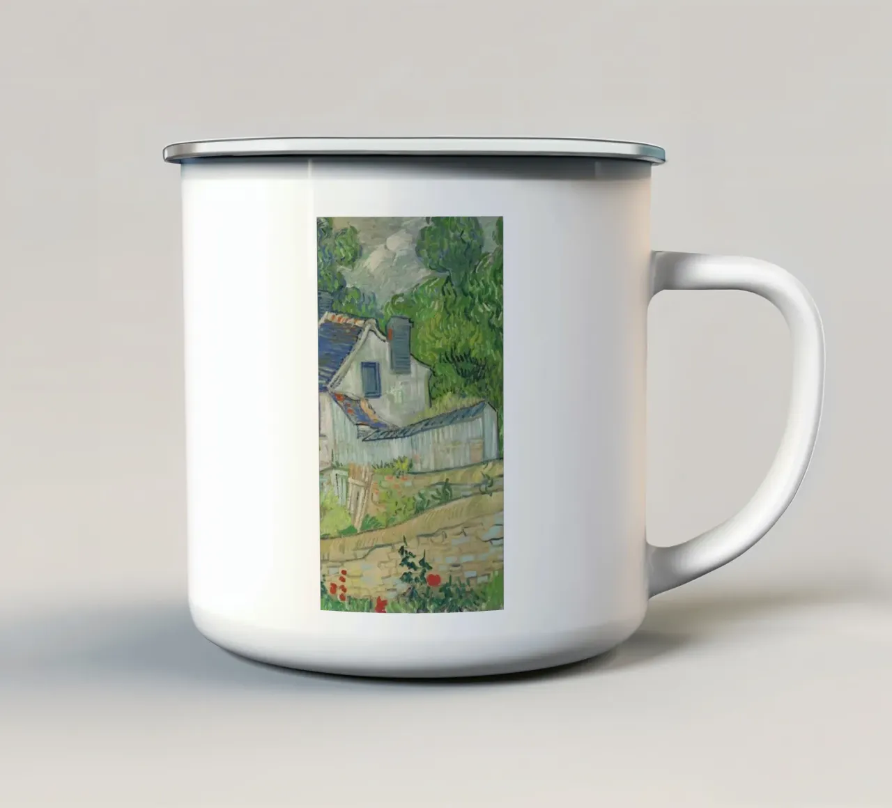 vista delle case a auvers tazza in smalto da Piper Shop Oke