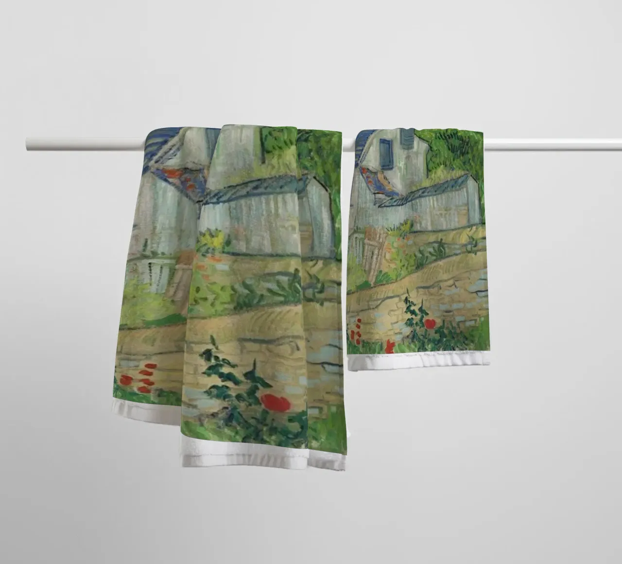 vue des maisons à auvers serviette de bain de Piper Shop Oke