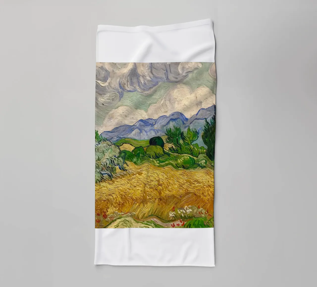 golden wheat filds with towering cypress trees towel by Piper Shop Oke