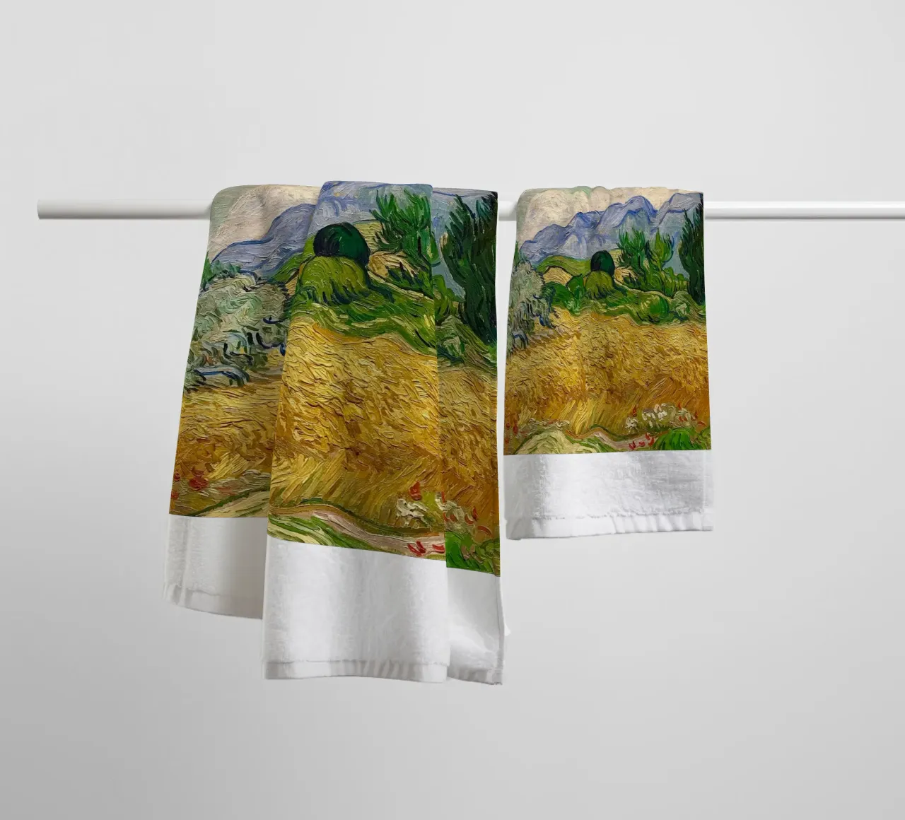 golden wheat filds with towering cypress trees towel by Piper Shop Oke