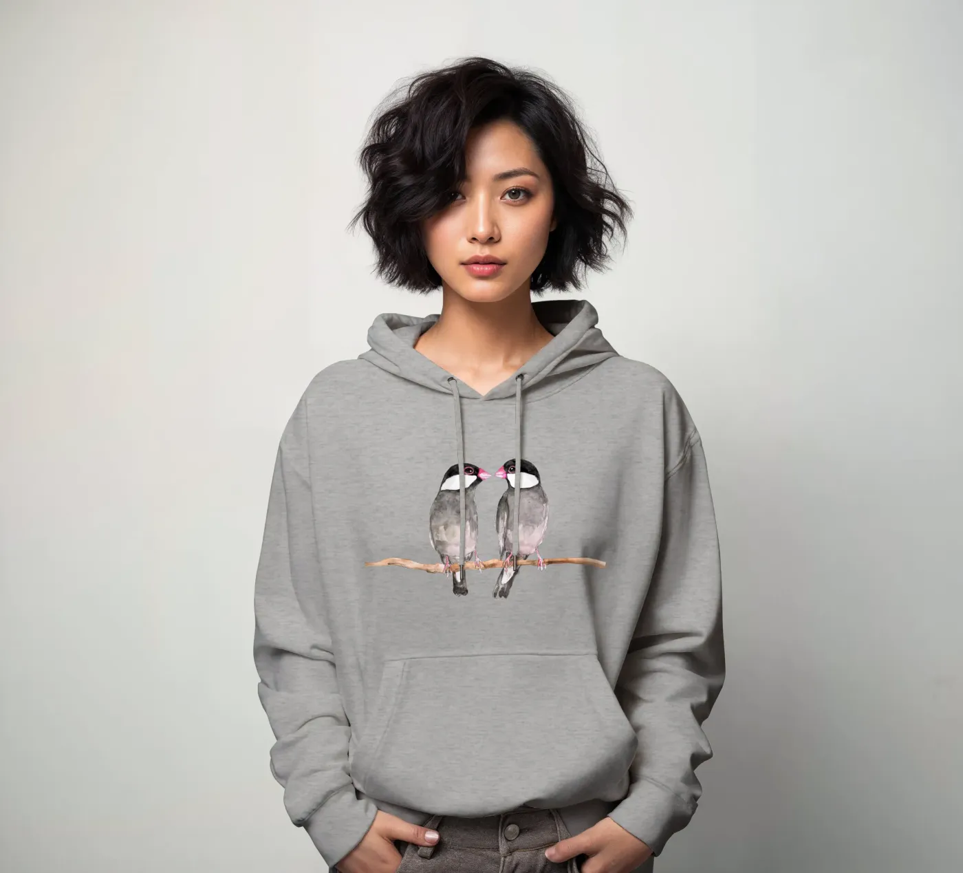 Two kissing Java sparrows hoodie by BwiseLizzy