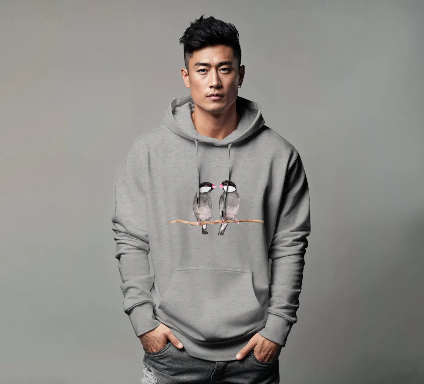 Two kissing Java sparrows hoodie by BwiseLizzy