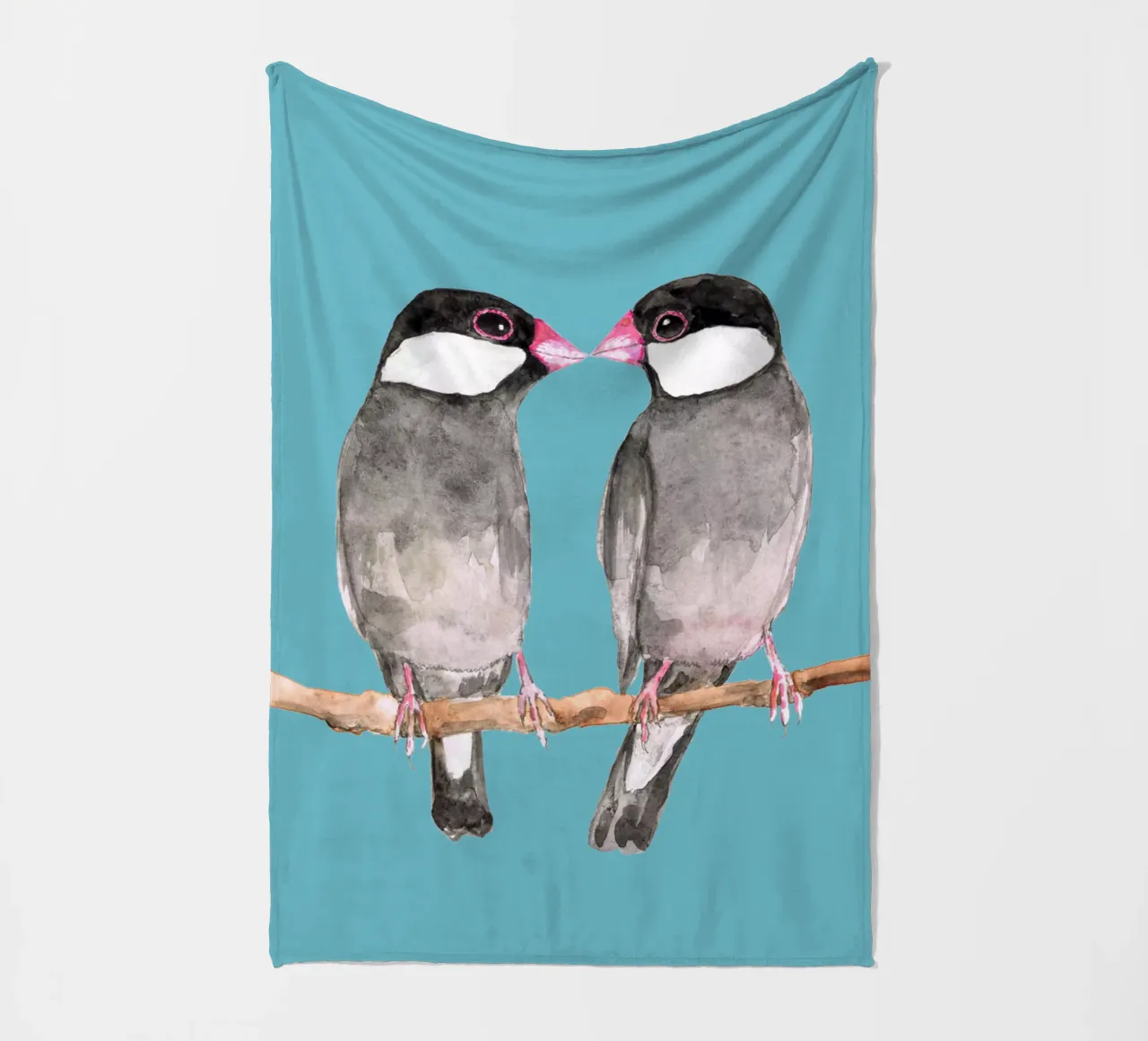Two kissing Java sparrows fleece blanket by BwiseLizzy