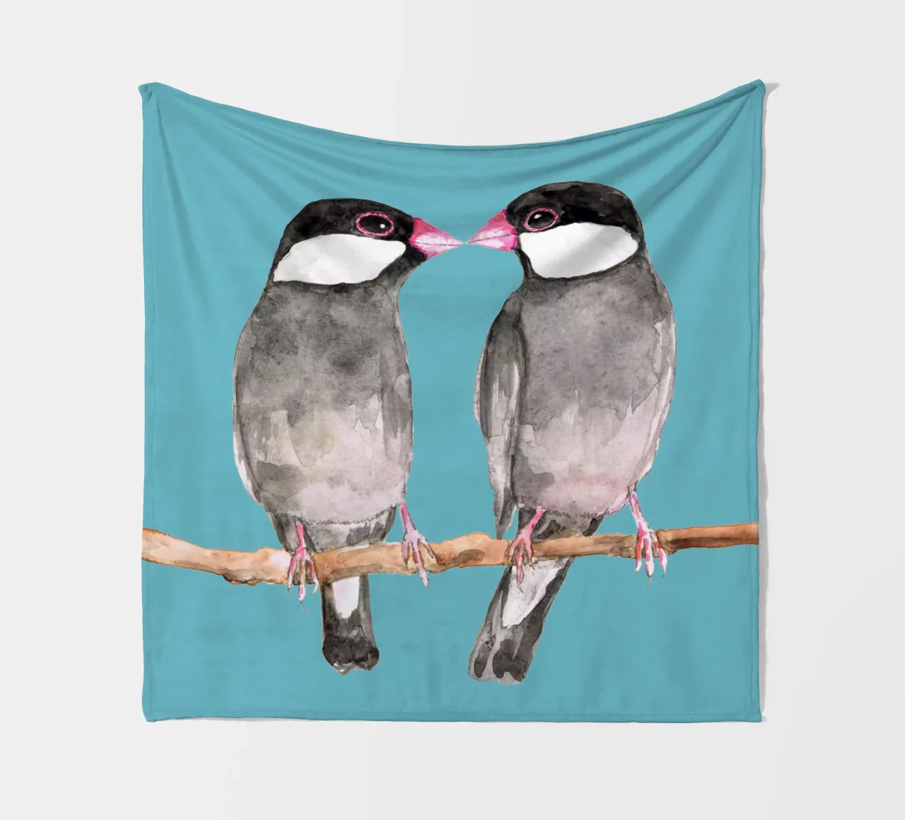 Two kissing Java sparrows fleece blanket by BwiseLizzy