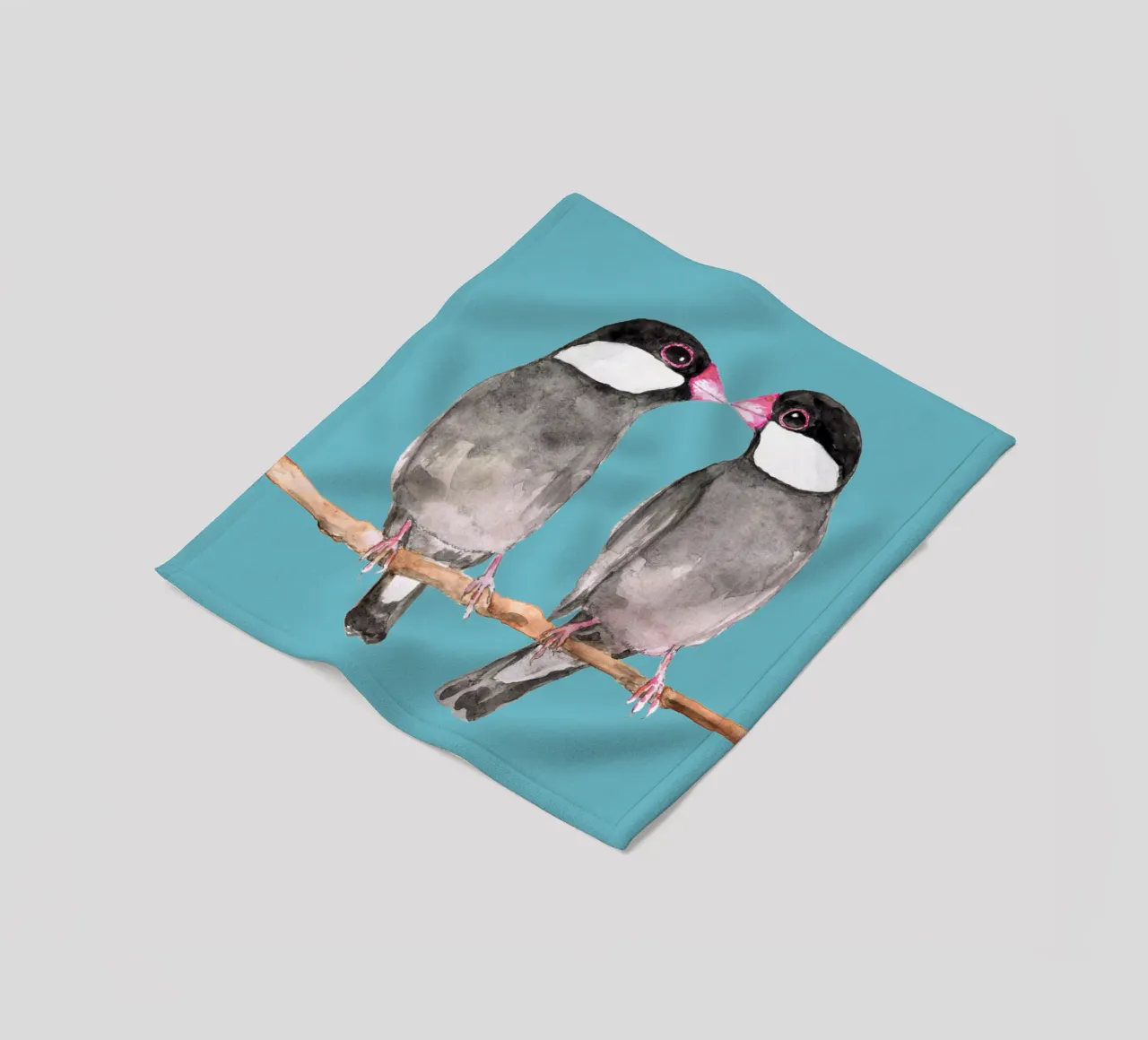 Two kissing Java sparrows fleece blanket by BwiseLizzy
